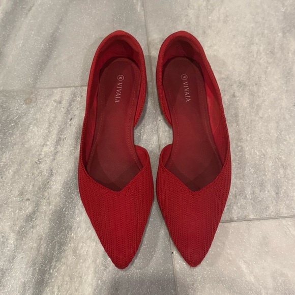 Vivaia Melia Pointed-Toe D'Orsay Flats Ballet Red Knit Slip On Shoes Size 40 - Picture 4 of 11